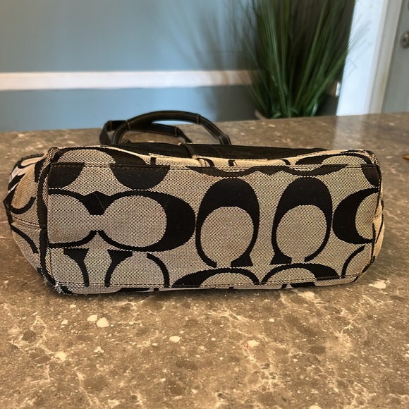 Coach Black and Tan Signature Tote with Leather Accents - Picture 3 of 4